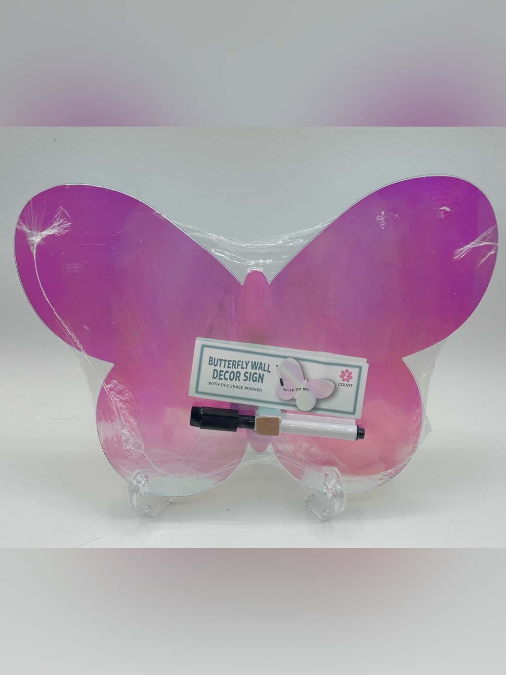 Butterfly Dry Erase Wall Decor Sign Iridescent Pink Green 12" New